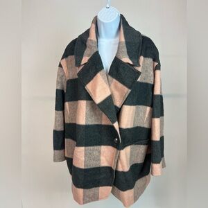NVLT Buffalo Plaid Felted Double-Breasted Coat Jacket Pink Anthropologie